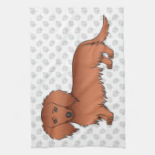 Red Long Hair Dachshund Cute Cartoon Dog & Paws Theedoek (Verticaal)