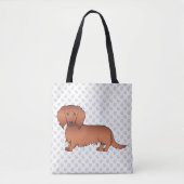 Red Long Hair Dachshund Cute Cartoon Dog & Paws Tote Bag (Voorkant)