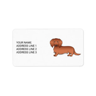 Red Long Hair Dachshund Cute Cartoon Dog & Text Etiket