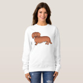 Red Long Hair Dachshund Cute Cartoon Dog Trui (Voorkant volledig)