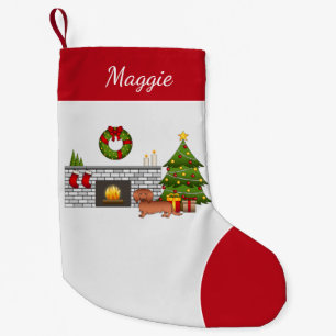 Red Long Hair Dachshund Cute Dog - kerstzaal Kleine Kerstsok