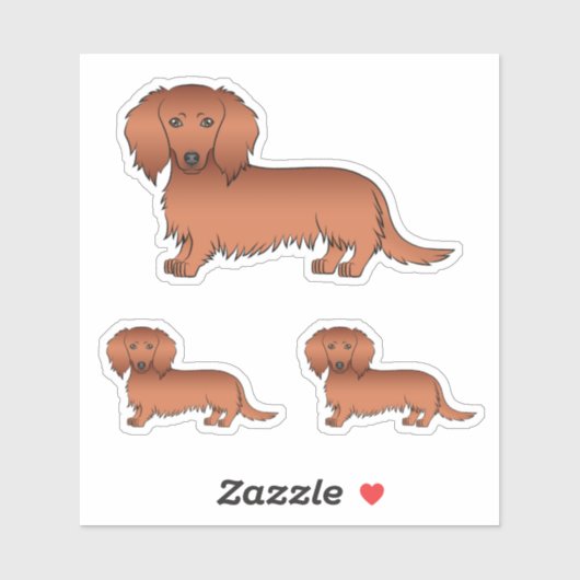 Red Long Hair Dachshund Cute Dog Tekeningen Sticker (Vel)