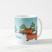 Red Long Hair Dachshund Cute Dog - Winter Forest Koffiemok (Voorkant rechts)