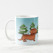Red Long Hair Dachshund Cute Dog - Winter Forest Koffiemok (Links)