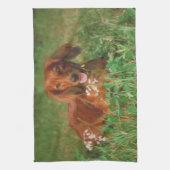 Red Long Haire Dachshund Dog Kitchen Towel Theedoek (Verticaal)