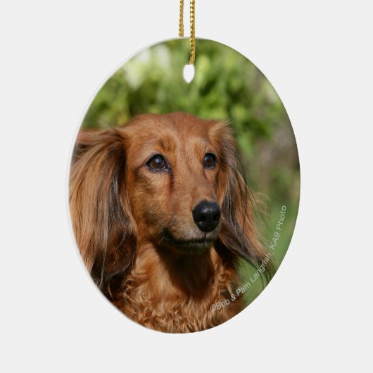 Red Long-haring Miniature Dachshund Keramisch Ornament (Rechts)