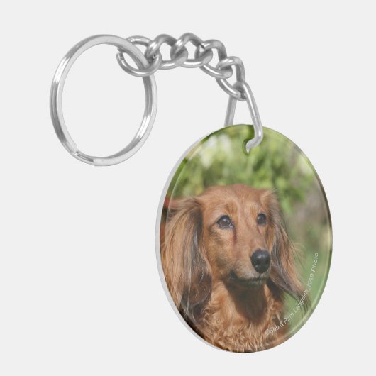 Red Long-haring Miniature Dachshund Sleutelhanger (Voorkant Links)