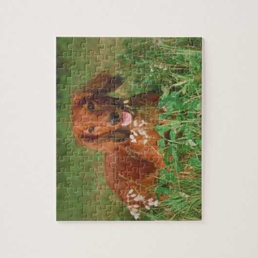 Red Long Hazard Dachshund Dog Puzzle Legpuzzel (Verticaal)