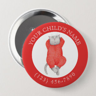RED LONG JOHNS CAT Child ID Button - Rood
