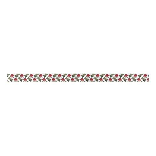 Red Long Stem Roos Patroon Satijnen Lint (Voorkant)