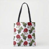 Red Long Stem Roos Patroon Tote Bag (Voorkant)