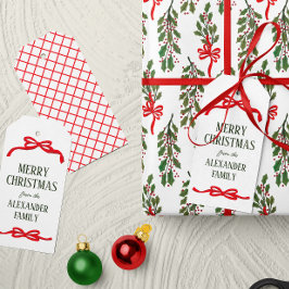 Red Looping Bows Kerstvakantie Cadeaulabel