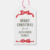 Red Looping Bows Kerstvakantie Cadeaulabel (Voorkant)