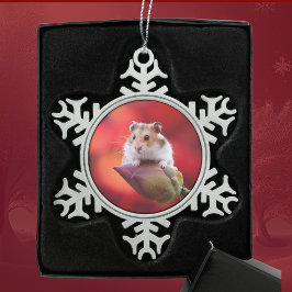 Red Lotus Bud Hamster Tin Sneeuwvlok Ornament