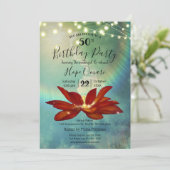 Red Lotus Flower | Blue 50th Birthday Party Kaart (Staand voorkant)