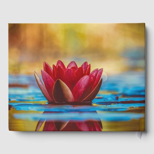 Red Lotus Flower on Blue Water Spiritueel Quote Gastenboek (Achterkant)
