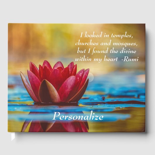 Red Lotus Flower on Blue Water Spiritueel Quote Gastenboek (Voorkant)