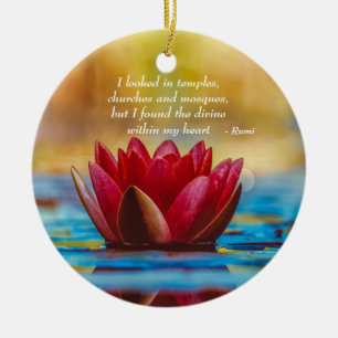 Red Lotus Flower on Blue Water Spiritueel Quote Keramisch Ornament
