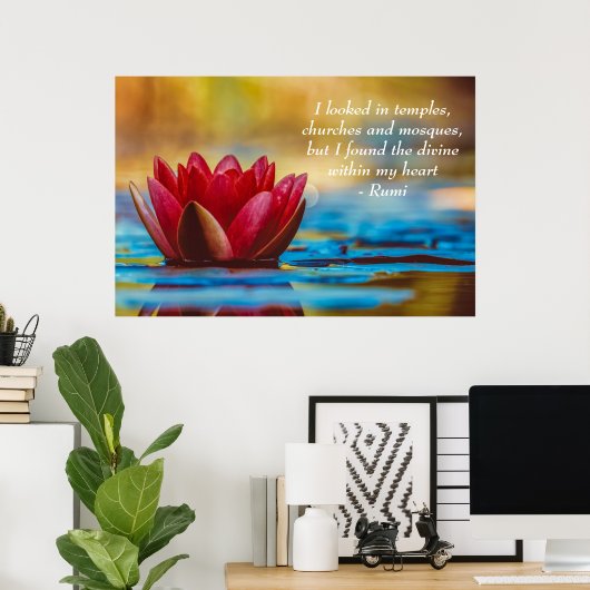 Red Lotus Flower on Blue Water Spiritueel Quote Poster (Thuiskantoor)