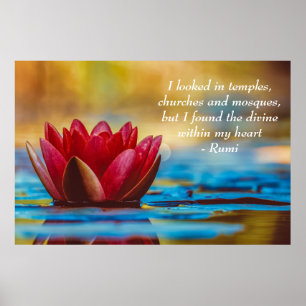 Red Lotus Flower on Blue Water Spiritueel Quote Poster