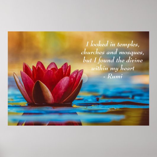 Red Lotus Flower on Blue Water Spiritueel Quote Poster (Voorkant)