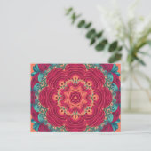Red Lotus Mandala Briefkaart (Staand voorkant)