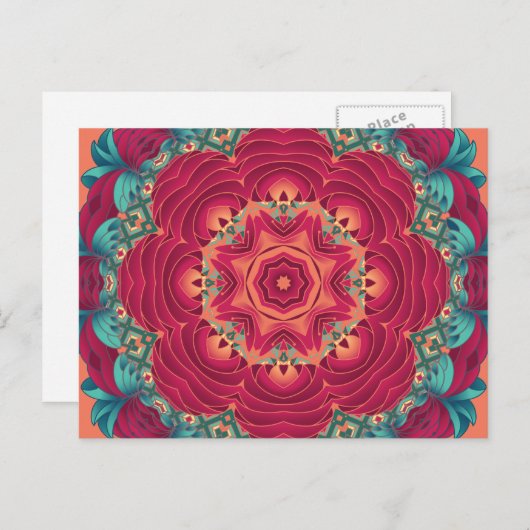 Red Lotus Mandala Briefkaart (Voorkant / Achterkant)