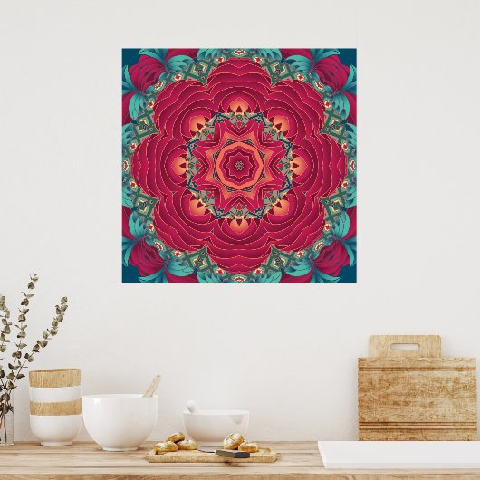 Red Lotus Mandala Poster (Keuken)