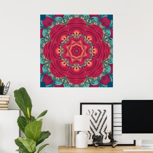 Red Lotus Mandala Poster (Thuiskantoor)