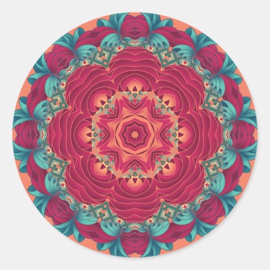 Red Lotus Mandala Ronde Sticker (Voorkant)