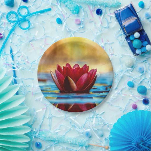 Red Lotus Water Lily Flower Papieren Bordje (Feest)