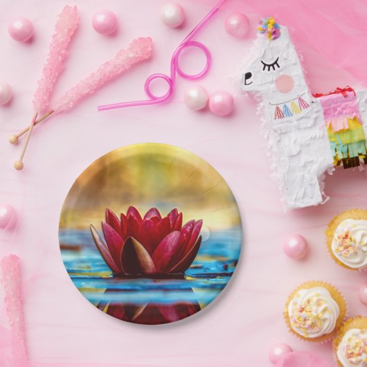 Red Lotus Water Lily Flower Papieren Bordje (Feest)