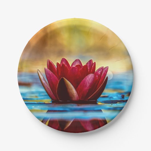 Red Lotus Water Lily Flower Papieren Bordje (Voorkant)
