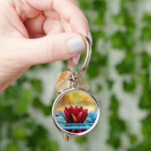 Red Lotus Water Lily Flower Sleutelhanger (Hand)