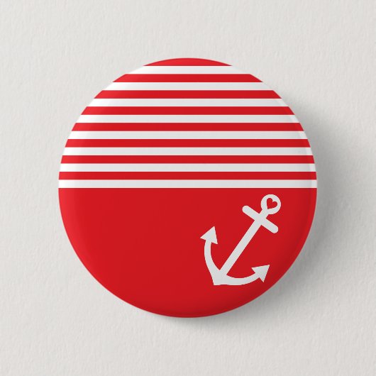 Red Love Anchor Nautical Ronde Button 5,7 Cm (Voorkant)