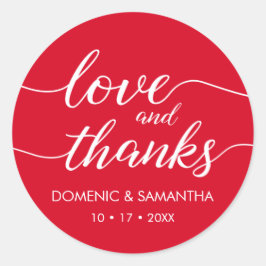 Red Love and Bedankt Script Weddenschap Bedankt Ronde Sticker