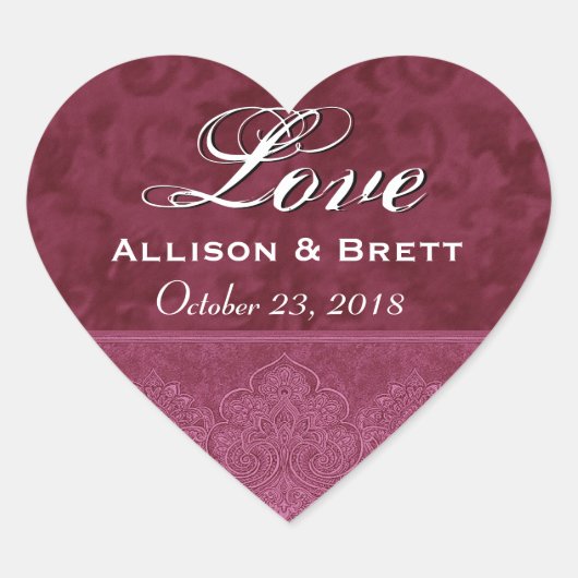 Red Love Bruid en bruidegom Datum Hart Sticker (Voorkant)