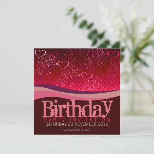 Red Love Bubbles Party Uitnodiging voor verjaardag (Staand voorkant)