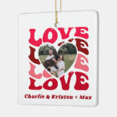 Red Love Custom Couple Names & Photo Heart Keramisch Ornament (Links)