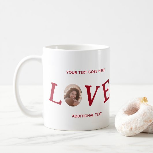 Red Love Custom Photo Koffiemok (Met donut)