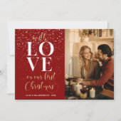Red Love First Christmas Mr. & Mrs. Fotoscript Feestdagenkaart (Voorkant)