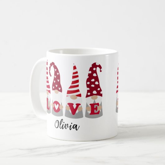 RED LOVE GNOMES VALENTIJNSDAG NAAM MOK (Voorkant links)