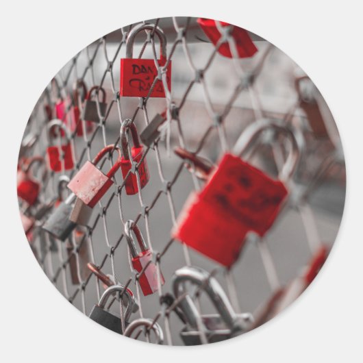 Red Love hangsloten Ronde Sticker (Voorkant)