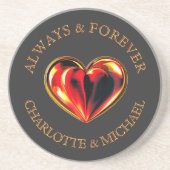 Red Love Heart Always And Forever Twinflame Name Zandsteen Onderzetter (Voorkant)