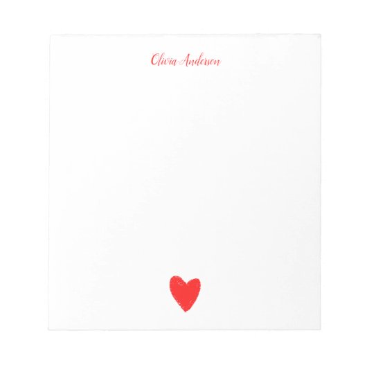 Red Love Heart gepersonaliseerd Notitieblok (Voorkant)