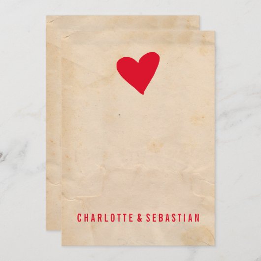 Red Love Heart Modern Simple Contemmodern Weddensc Kaart (Voorkant / Achterkant)