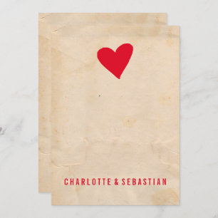 Red Love Heart Modern Simple Contemmodern Weddensc Kaart