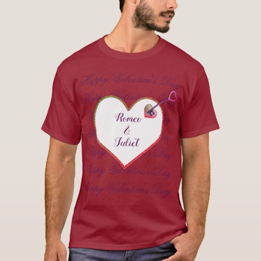 Red Love Heart Naam Schattigee moderne Valentijnsd T-shirt (Voorkant)