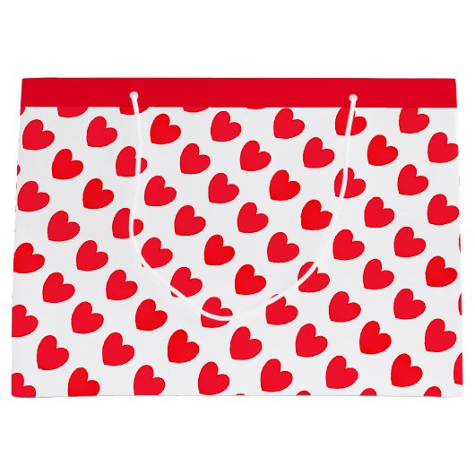 Red Love Heart Pattern op wit Groot Cadeauzakje (Voorkant)