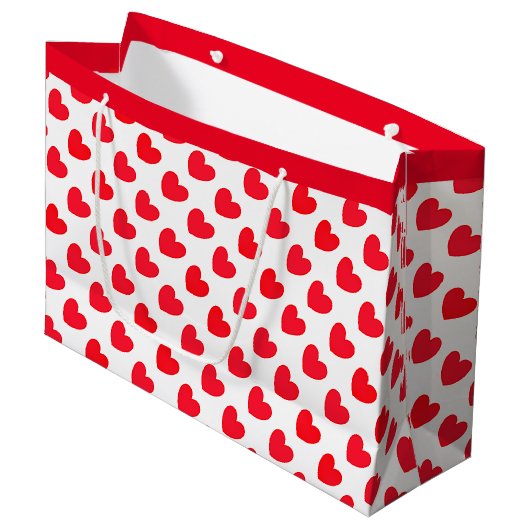 Red Love Heart Pattern op wit Groot Cadeauzakje (Voorkant Gekanteld)
